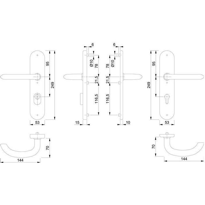 Thumbnail - Hoppe, Türgriff + Fenstergriff, Schutzgarnitur Marseille E1138Z/3332ZA/3310 Edelstahl F69 92 mm 67-72 mm (Türgarnitur)