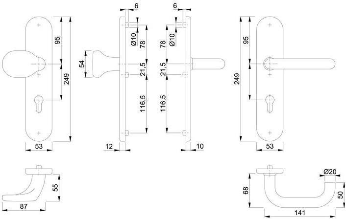 Produktbild Hoppe Schutzgarnitur Paris E86G/3331/3310/138Z Edelstahl F69 92 mm 67-72 mm (Türgarnitur)