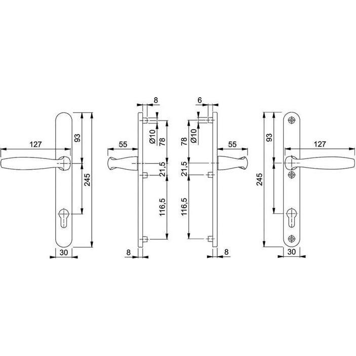 Thumbnail - Hoppe, Türgriff + Fenstergriff, Profil-Garnitur New York 1810/3346 Aluminium F1 PZ für Türstärke 67-72 mm (Türgriff)