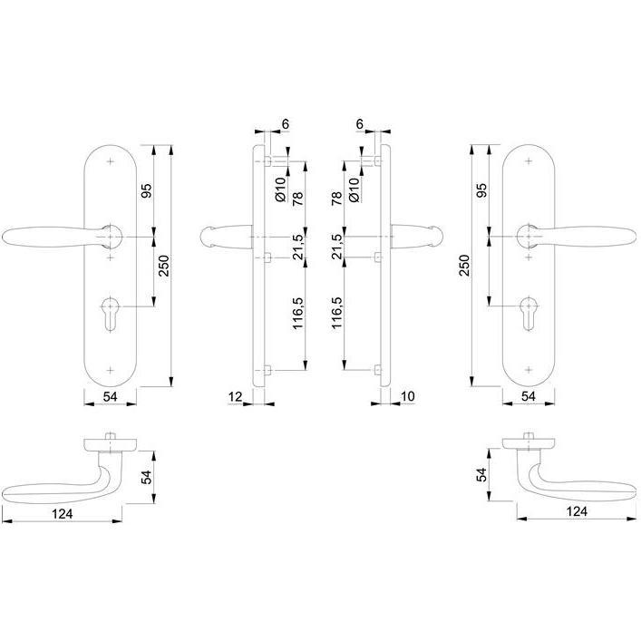 Thumbnail - Hoppe, Türgriff + Fenstergriff, Schutzgarnitur Verona 1510/3331/3310 Aluminium F1 72 mm 42-47 mm (Türgriff)