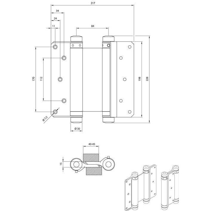 Thumbnail - Deni, Türbeschlag + Scharnier, Pendeltürband Stahl verzinkt Grösse 42 Länge 200 mm 70 kg Türstärke 45-50 mm