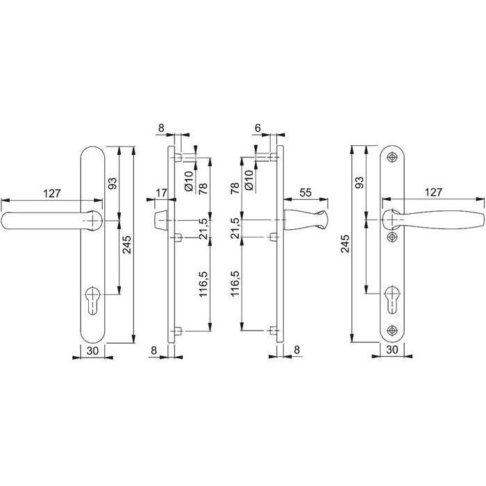 Thumbnail - Hoppe, Türgriff + Fenstergriff, Profiltürgarnitur New York 099KH/3346/1810 Aluminium F1 PZ für Türstärke 67-72 mm (Türga...