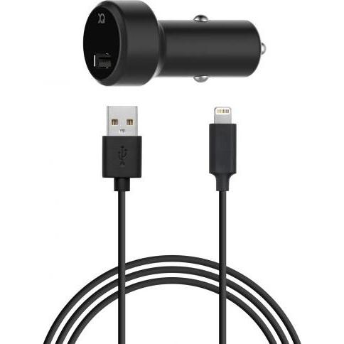 Xqisit Car Charger 2.4A Single USB+Lightn., Auto Adapter, Schwarz