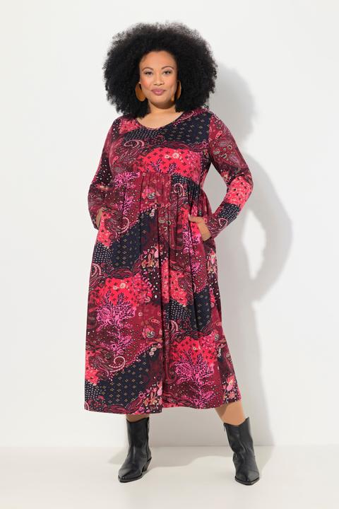 Produktbild Ulla Popken Jerseykleid, Paisley, V-Ausschnitt, Langarm, Taschen (54)