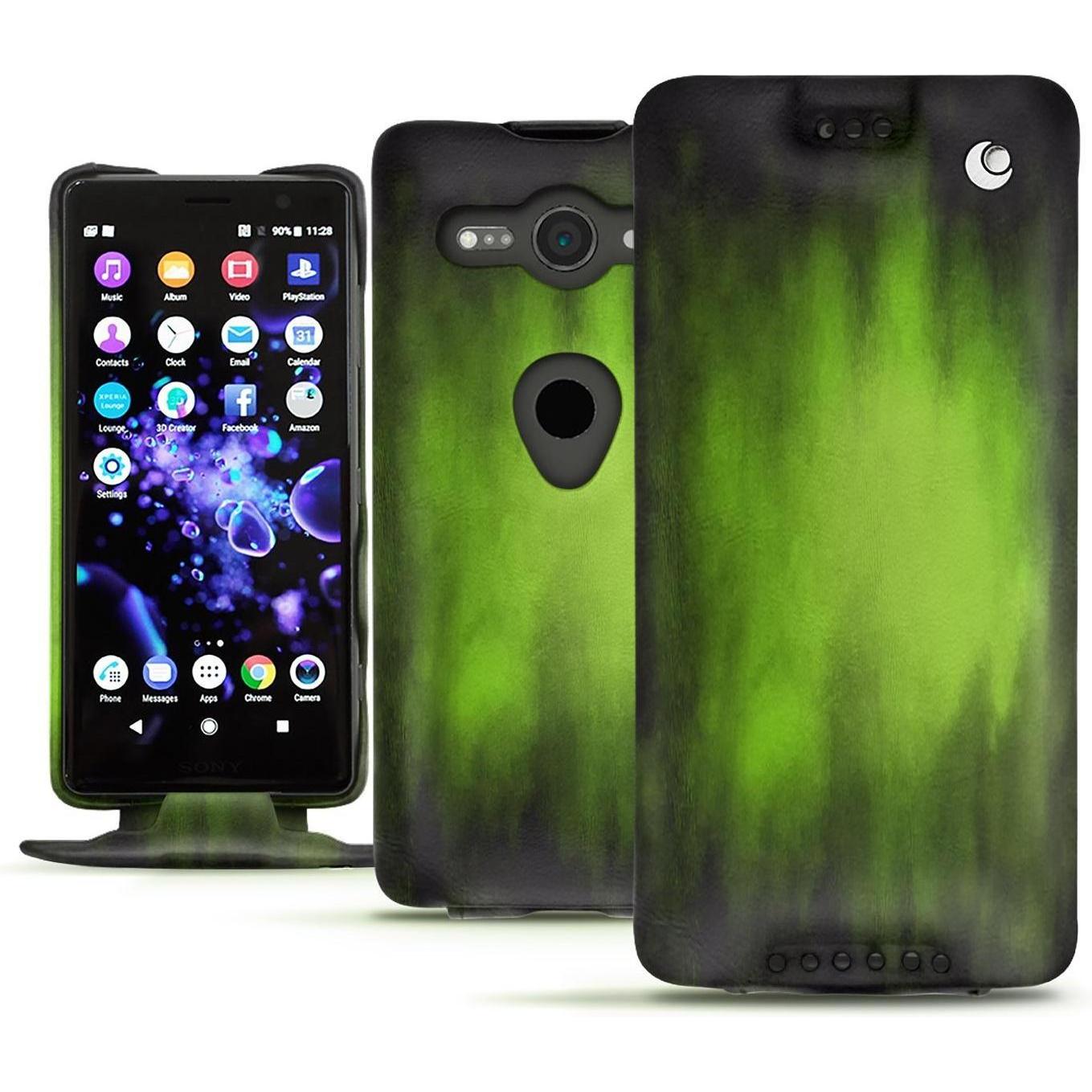Noreve Lederschutzhülle vertikal (Sony Xperia XZ2 Compact), Smartphone Hülle, Grün