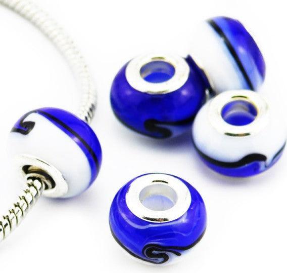 Produktbild Hermex Glas Bead versilbert 925 - Silbrig Blau (Glas, Metalllegierung)