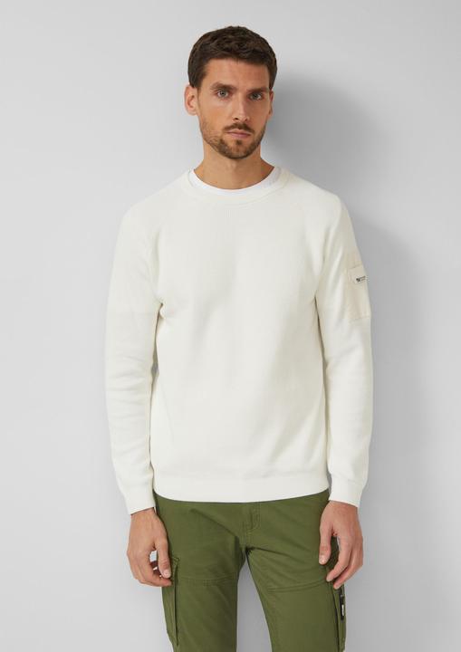 Produktbild s.Oliver Strickpullover Strukturierter Raglanpullover aus Baumwolle mit Ärmeltasche (XL)