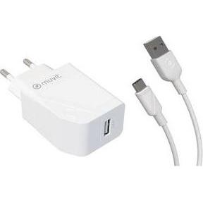 Muvit For Change Pack Chargeur Secteur 12w+Cavo USB C 1,2m Blanc (12 W, 1 porzione), Caricatore USB, Bianco
