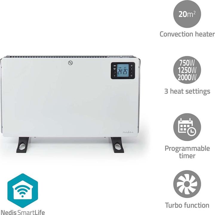 Productafbeelding Nedis SmartLife Convectorpan - Wi-Fi - 2000 W - 3 warmhoudstandaarden - LCD - 5 - 37 C - Regelbare (2000 W)