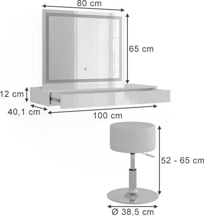 Produktbild Vicco Schminktisch Sherry, Weiss, 100 cm 3 Teile (100 x 40.10 x 65 cm)