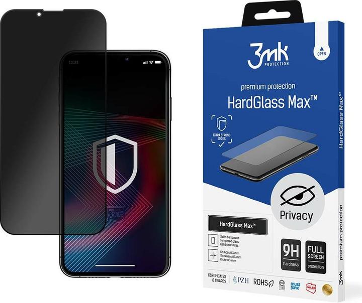 Actual product image 3MK HardGlass Max Privacy for iPhone 13 Mini black frame (1 Piece, Apple iPhone 13 mini)