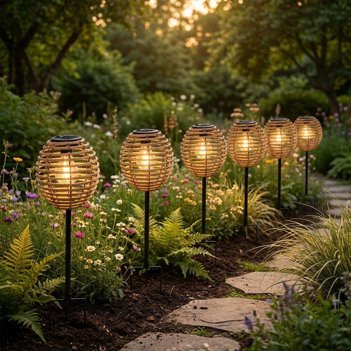 Produktbild H & S Collection 6er-Set Elegante Solar-Steckleuchte für Garten & Terrasse: Robuste LED Solarlampe mit Metallstab, Ra