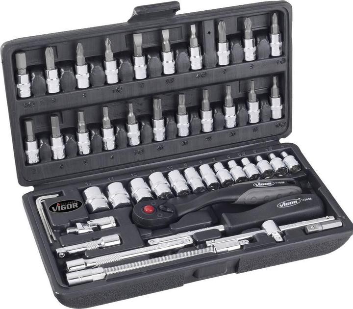 Actual product image Vigor Socket spanner set ∙ V2414N ∙ Square6.3 mm (1/4 inch) ∙ External hexagonal profile, T profile,...