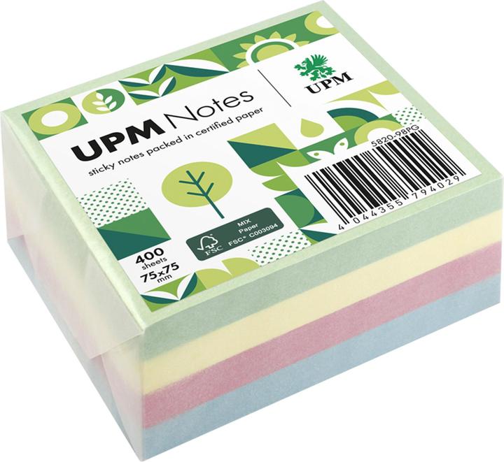UPM Notes Sticky note 5820-98PG Pastel 75x75mm 400 sheets coloured (75 x 75 mm)