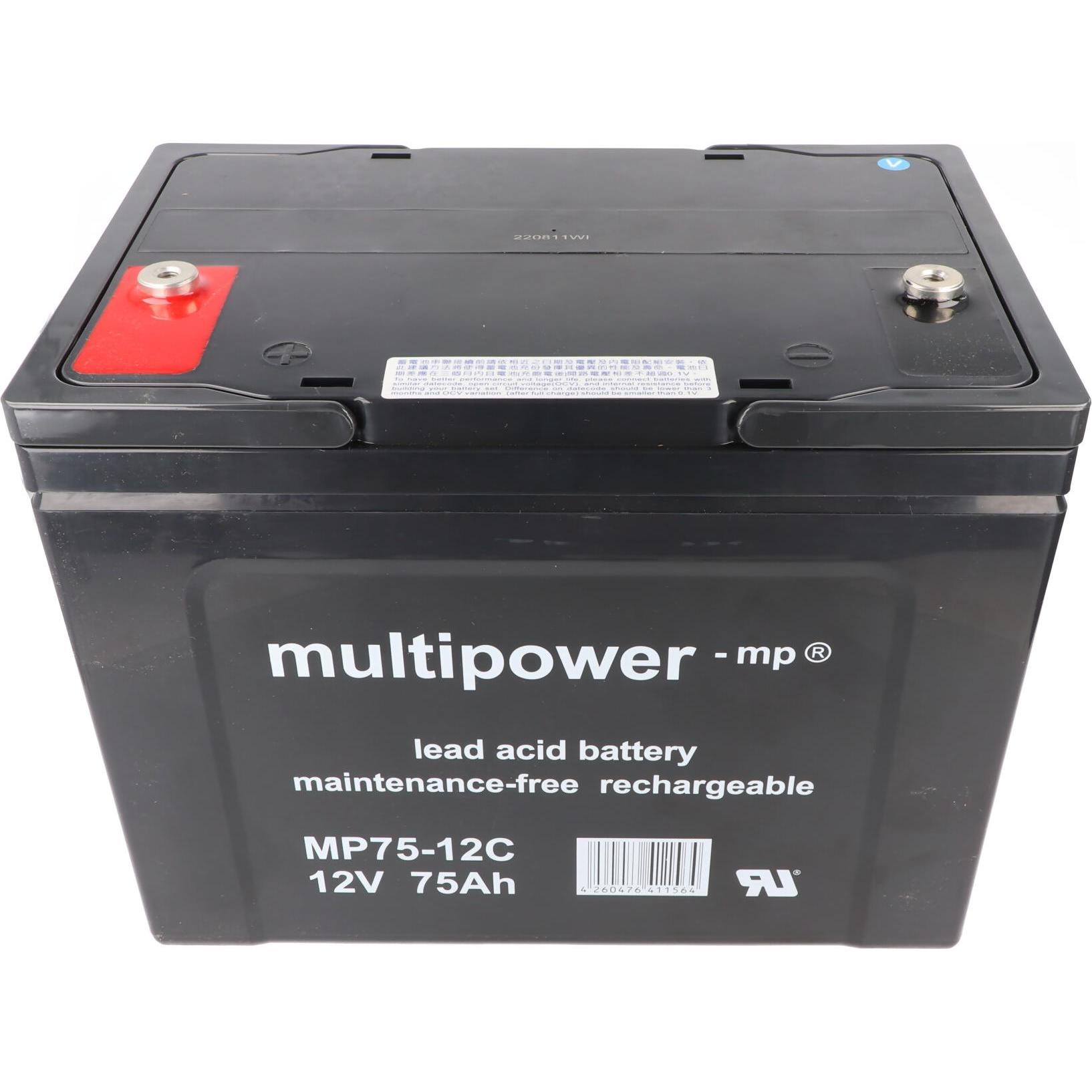 Multipower, Fahrzeugbatterie, MP75-12C Akku Blei PB 12Volt 75Ah (12 V, 75 Ah)