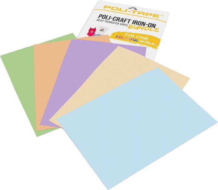 Poli-tape Aufbügelfolie Pastel A4, mehrfarbig, 5 Stück