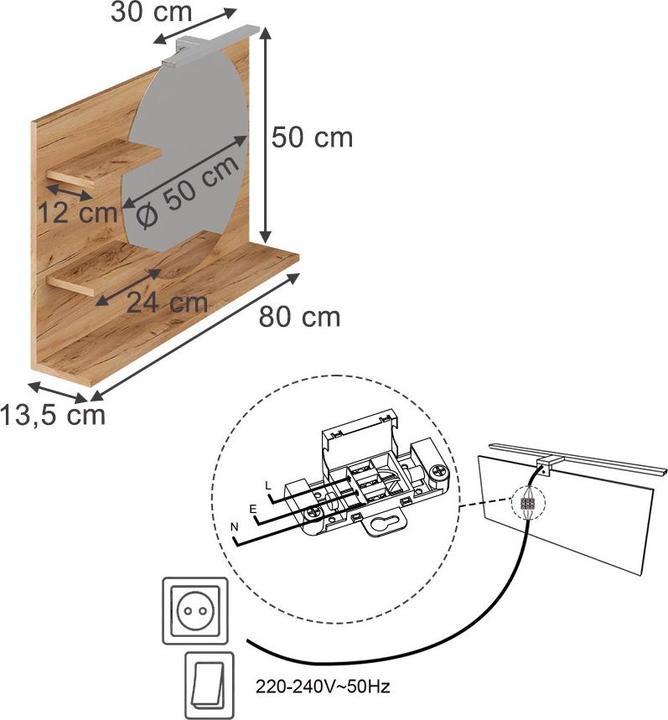 Actual product image Vicco Bathroom mirror cabinet Avena, Oak, 80 x 50 cm with 3 open compartments (80 x 13.50 x 50 cm)