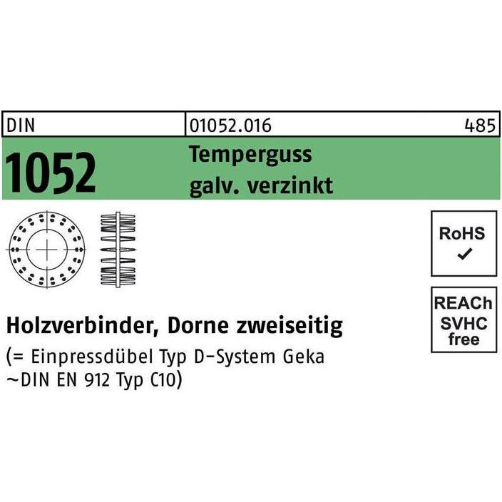 Baubeschläge + Holzverbinder, Holzverbinder DIN 1052 zweiseitig 115 x 84 x M24 Temperguss galvanisch verzinkt galv. verz...