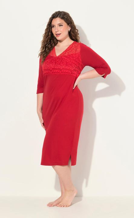 Immagine prodotto Ulla Popken Camicia da notte con inserto di pizzo, scollo a V e maniche a 3/4 (50, 52)