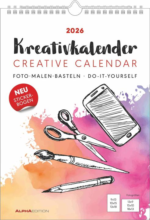 Actual product image Alpha Edition Kreativ-Kalender A4 weiss 2026 - 21 x 29,7 - Foto, Malen, Basteln - datiert - Kreativkalender - (A4, Hardcover, German, French, English, Italian)