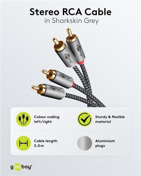 Actual product image Goobay Stereo cinch cable, 5 m, Sharkskin Grey (5 m, Cinch)