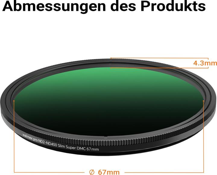 Produktbild Walimex pro ND2-ND400 Fader Slim Super DMC 67mm variabler Graufilter ND Filter (67 mm, ND- / Graufilter)
