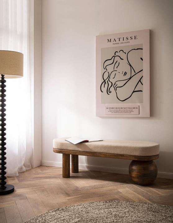 Produktbild FineBuy Sitzbank Flurbank Stoff Holz Massiv 140 cm Polsterbank Bank Beige Modern (140 cm)