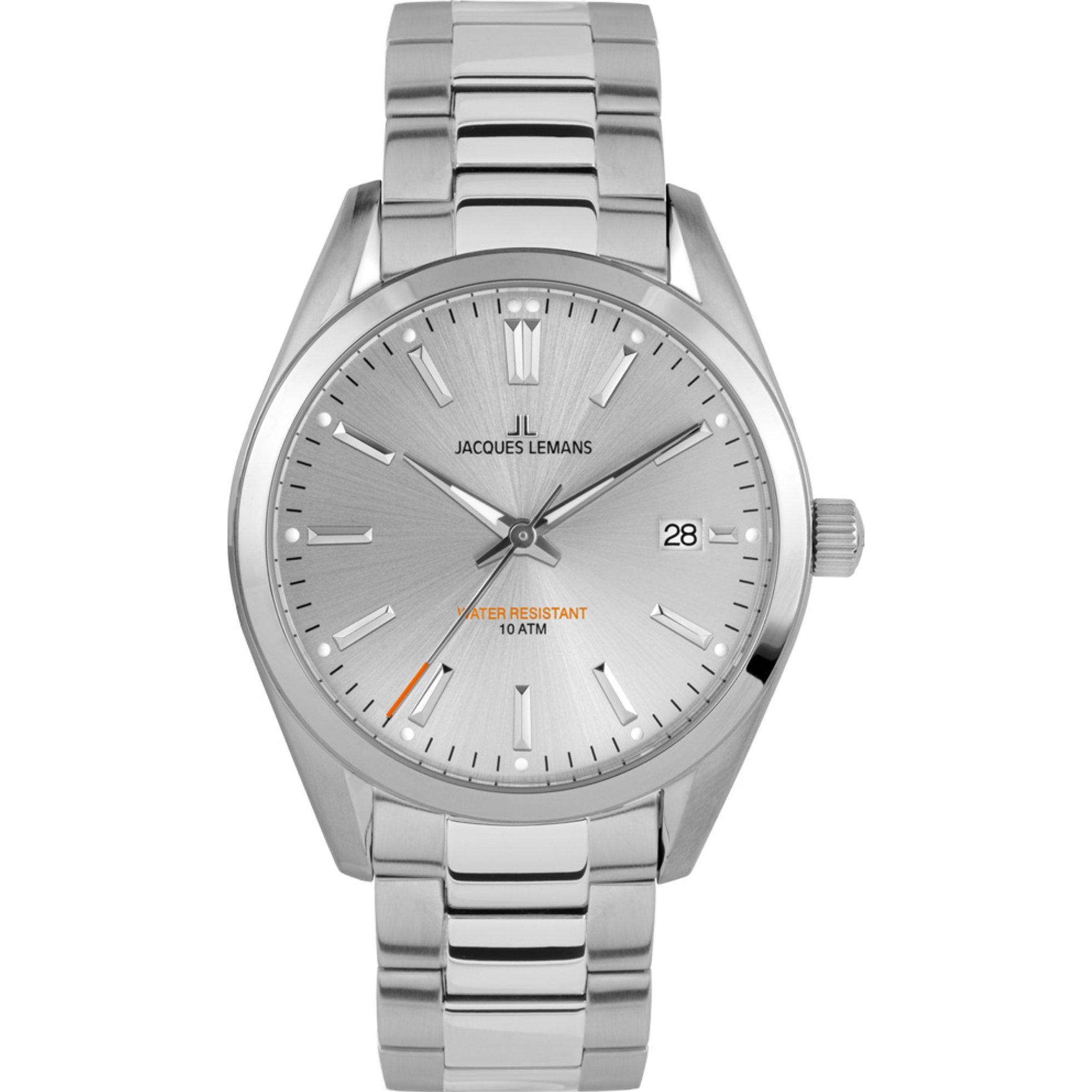 Jacques Lemans, Armbanduhr, Herrenuhr Classic, Silber, (Analoguhr, 40 mm)