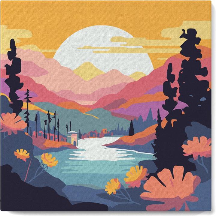Immagine prodotto Figured'Art Mini Kit da Dipingere con i Numeri con Cornice - Tramonto Colorato sul Lago