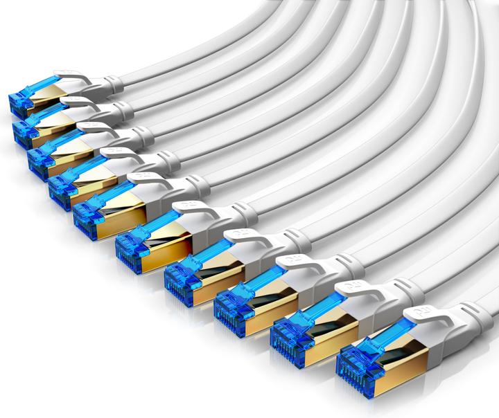 Produktbild Primewire 10x LAN-Kabel, CAT.8, RJ-45 (Ethernet), Patchkabel flach CAT 8, Gigabit Flachband 40Gbit/s - 0,25m (PiMF, 0.25 m)