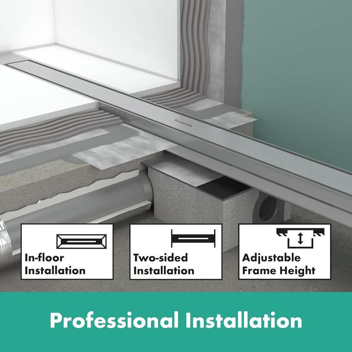 Produktbild hansgrohe RainDrain Match Plus Fertigset Duschrinne 900, höhenverstellbarer Rahmen, 56216 (900 mm)