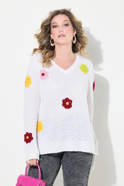 Immagine prodotto Miamoda Pullover, Classic Fit, 3D Blüten, Seitenschlitze (46, 48)