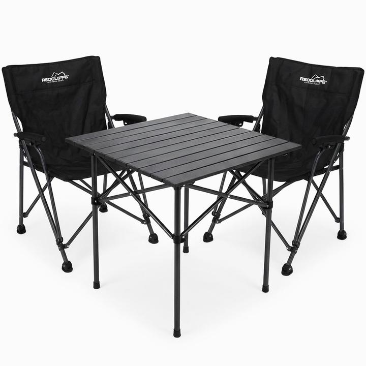 Ideoon Campinggarnitur 3-teilig Set mit quadratischem Campingtisch und 2 Klappstühlen