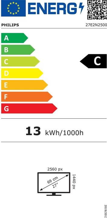 Energie-Label Philips 27E2N2500/00 68,58cm 27Zoll 2560x1440 HDMI DP USB (2560 x 1440 Pixel, 27")