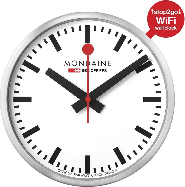 Immagine prodotto Mondaine Wanduhr WIFI stop2go Ø 25 cm, Silber/Weiss (25 cm)