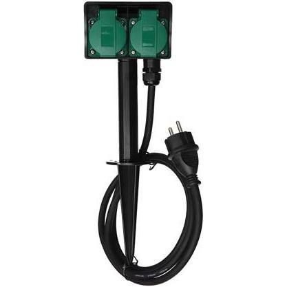 Velleman, Steckdosenleiste, 2-Fach-Gartensteckdose Mit Erdspiess - Stecker-Typ E (Französisches System) (2 x, CEE 7/5, 1...