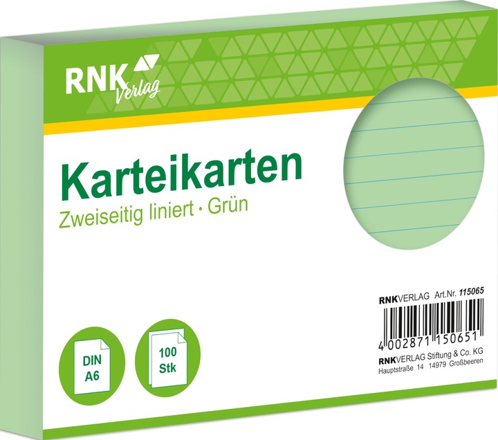 Produktbild Rnk Karteikarten liniert A6 (A6, 205 g/m², 100 x)