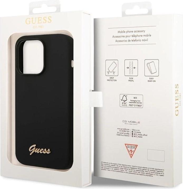 Actual product image Guess GUHCP14LSLSMK iPhone 14 Pro 6.1" czarny/black hard case Silicone Vintage Gold Logo (Apple iPhone 14 Pro)