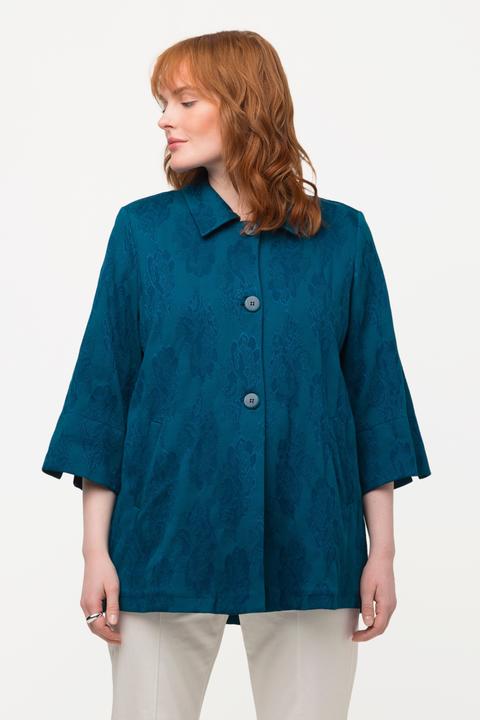 Immagine prodotto Ulla Popken Giacca in Jacquard a fiori con taglio svasato, collo da camicia e maniche a 3/4 (46, 48)