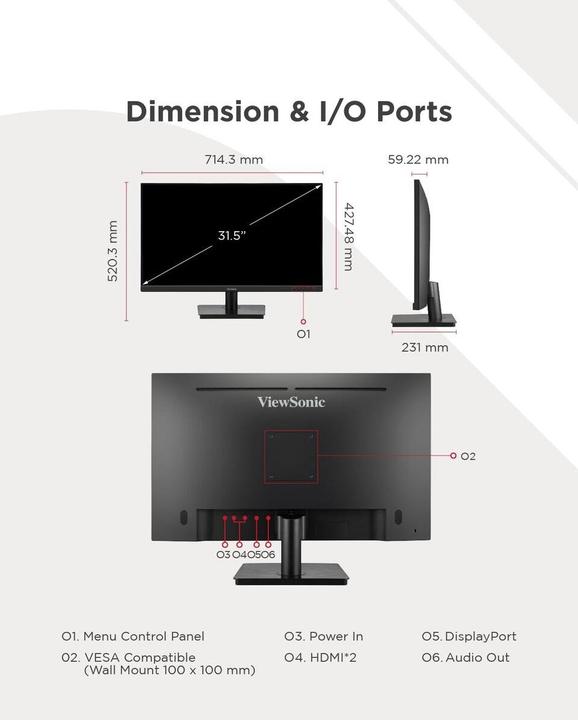 Actual product image Viewsonic VA3208-4K-HD 32inch VA 3840x2160 16:9 2xHDMI DP (3840 x 2160 Pixels, 32")