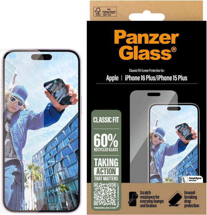 Actual product image PanzerGlass Classic Fit (1 Piece, Apple iPhone 16 Plus)
