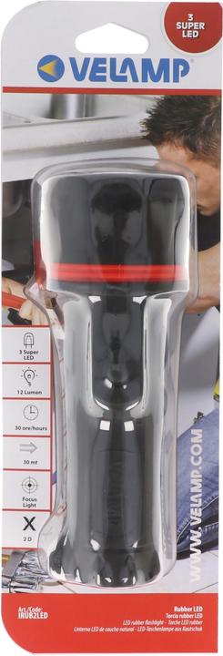 Actual product image Velamp LED Gummi-Taschenlampe, 3 LEDs, wasserdicht, mit Handschlaufe, Lieferung ohne Batterien (20.50 cm, 12 lm)