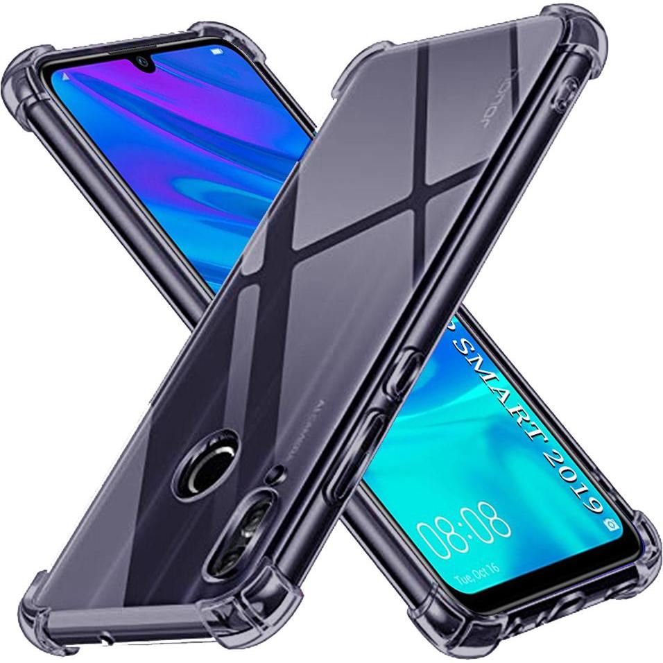 Techsuit - Shockproof Clear Silicone - Huawei P Smart 2019 - Smoke Black (Huawei P Smart (2019)), Cover smartphone, Nero, Trasparente