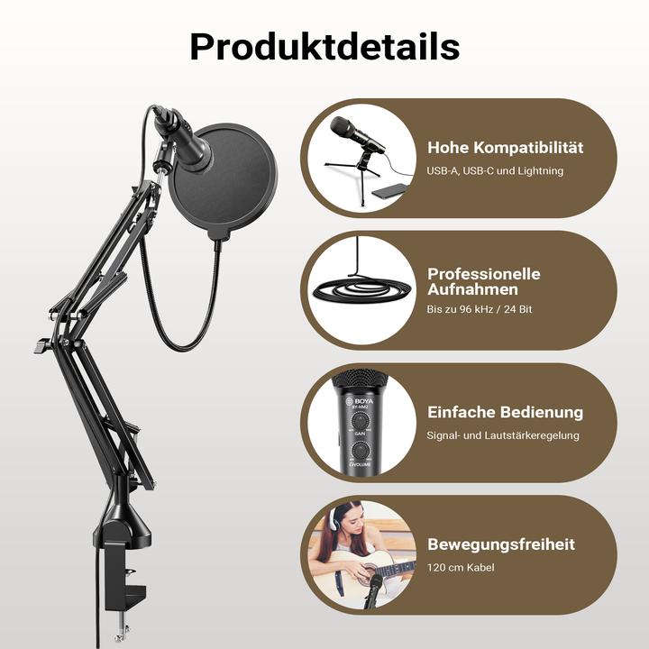 Produktbild Walimex pro Boya HM2 Mikrofon + Mikrofonarm Set Popschutz Mikrofonhalter