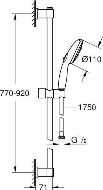 Actual product image Grohe Vitalio Start 110 QuickFix shower rail set, glue or drill, length 900mm, water-saving, 3 jets