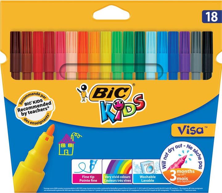 Actual product image Bic KIDS fibre-tip pens Visa, 18-count cardboard box (Assorted colours, 18 x)