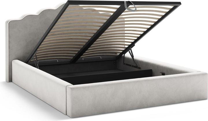 Actual product image Micadoni Velvet Storage Bed With Headboard, "Dream", Ivory and Light Grey, 222x220x122 Made in Europe (180 x 200 cm)