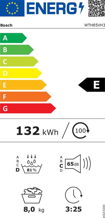 Etichetta energetica Bosch Hausgeräte Serie4 Express WTH85VH3 (8 kg, A destra)