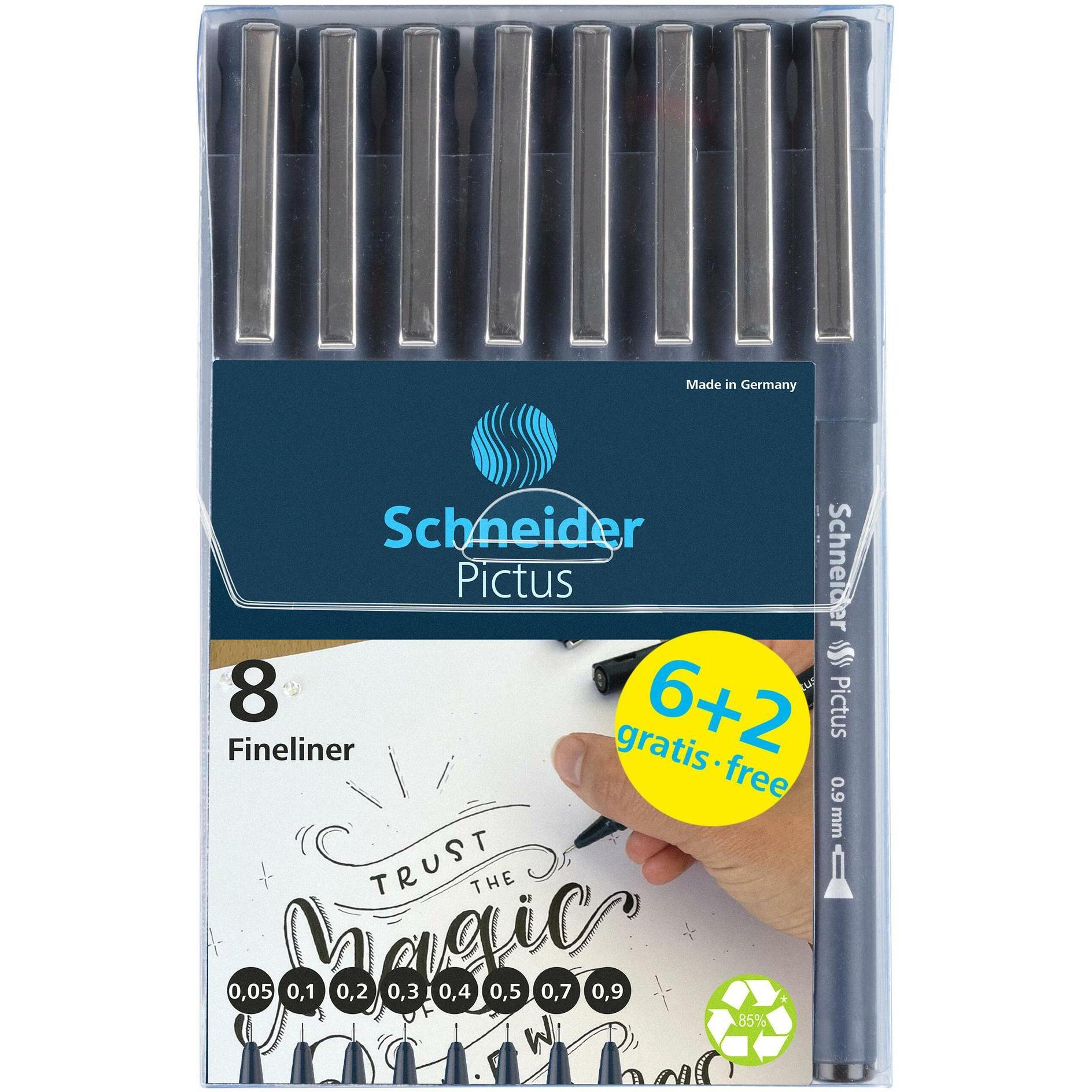 Schneider, Schreibstifte, Pictus Fineliner-Set schwarz 8 St. (Black, 8 x)