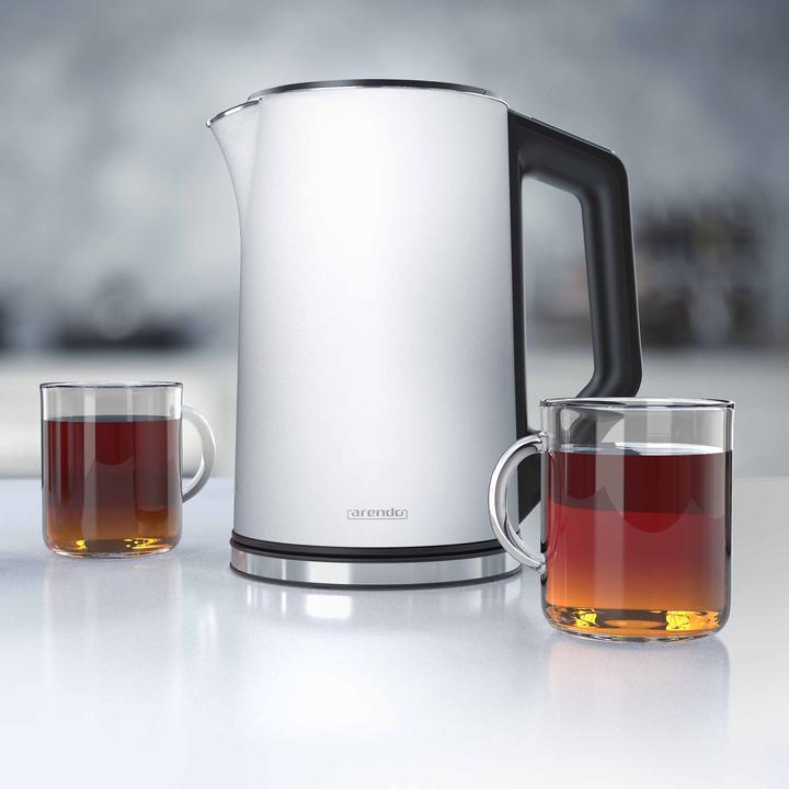 Produktbild Arendo Edelstahl Wasserkocher 1,5 l 2200 W, Doppelwand, Temperaturwahl 40 - 100°C mit Anzeige, weiss matt (1.50 l)